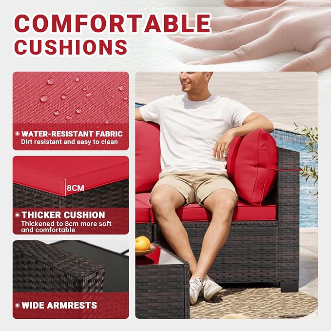 CHABATREE 7pcs Outdoor Patio Furniture Sets, Rattan Conversation Sectional Set - Image 3