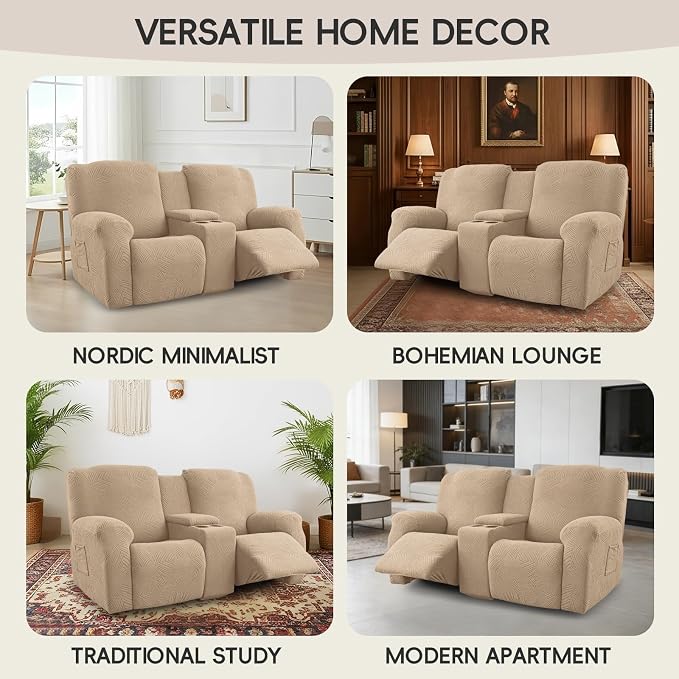 Recliner Loveseat Covers with Console, 6-Piece Stretch Geometric Strokes - Image 7