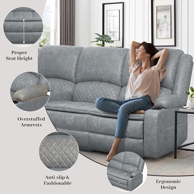 Yolsali 3-Seater Recliner Sofa, Manual Reclining Couch - Image 6