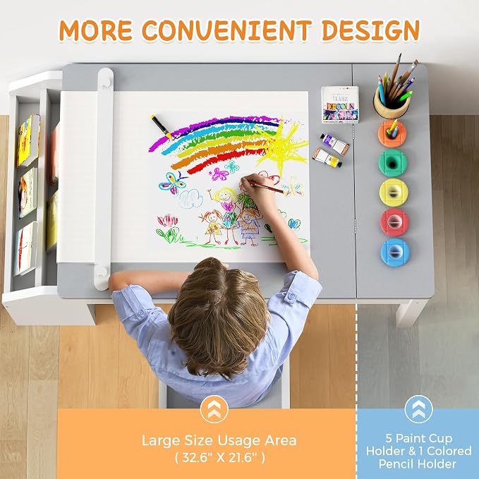 5-in-1 Kids Art Table and Chairs, Toddler Table and Chair Set, Craft Play Desk - Image 5
