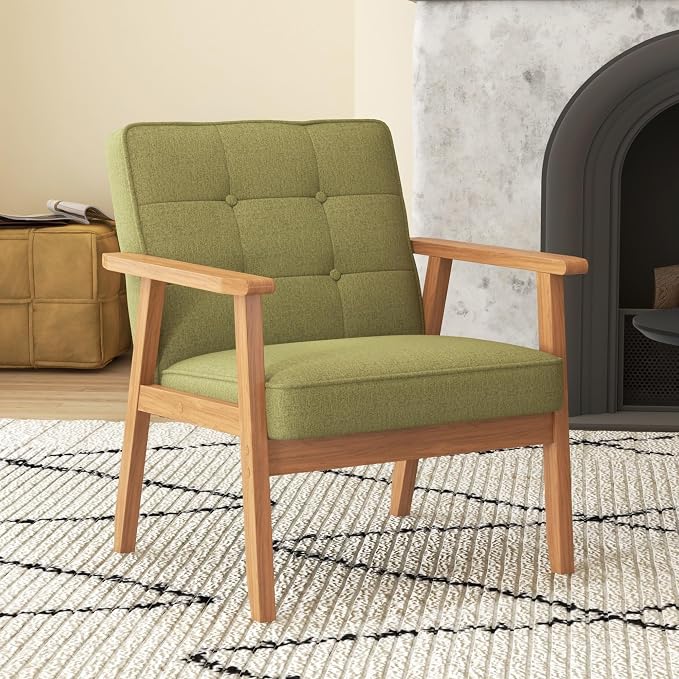 Modern Accent Chair with Arm Rest, Upholstered Linen Fabric Leisure Side Chair - Image 3