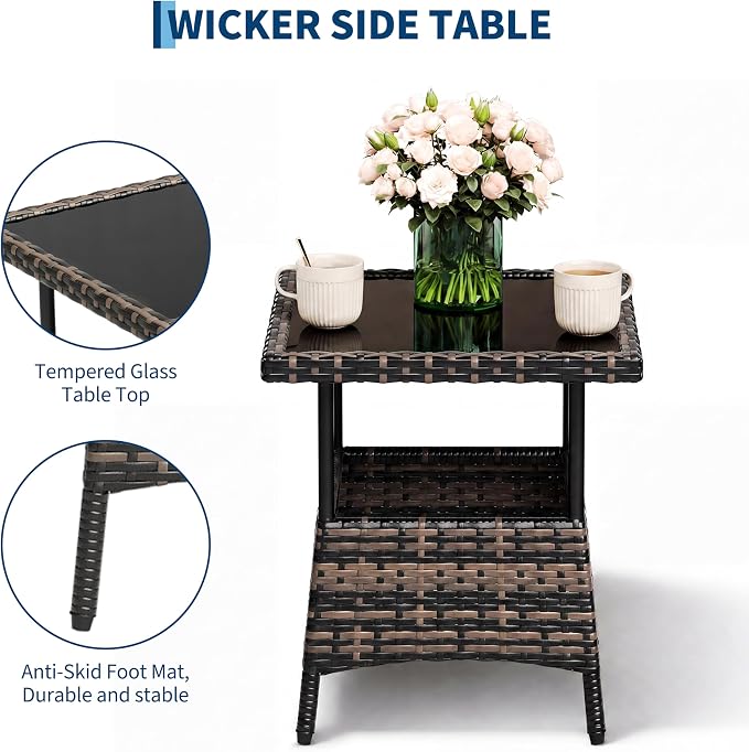 GarveeHome 3-Piece Outdoor Rocking Chair Set, Wicker Rattan Patio Furniture - Image 6