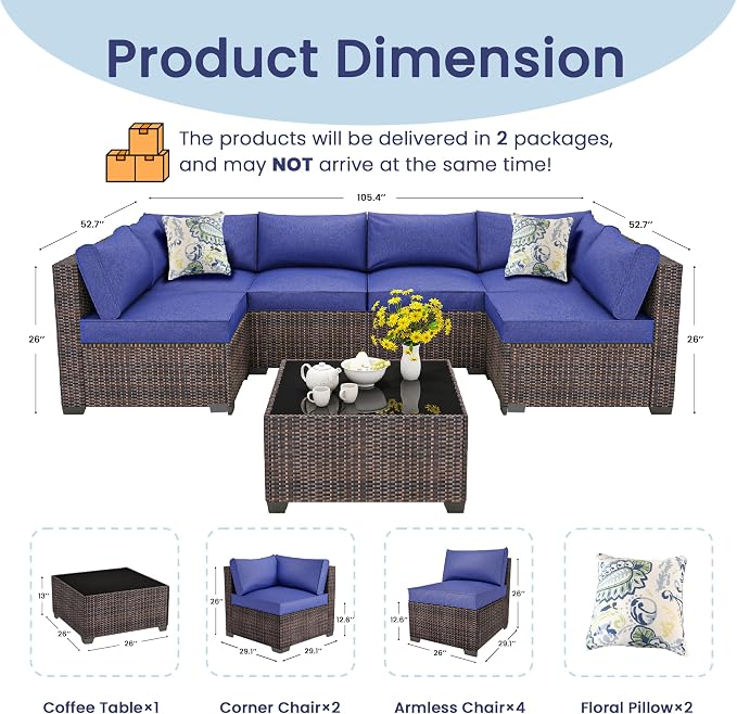 8 Piece Outdoor Patio Furniture Set, Outdoor Sectional Furniture, Rattan & - Image 7