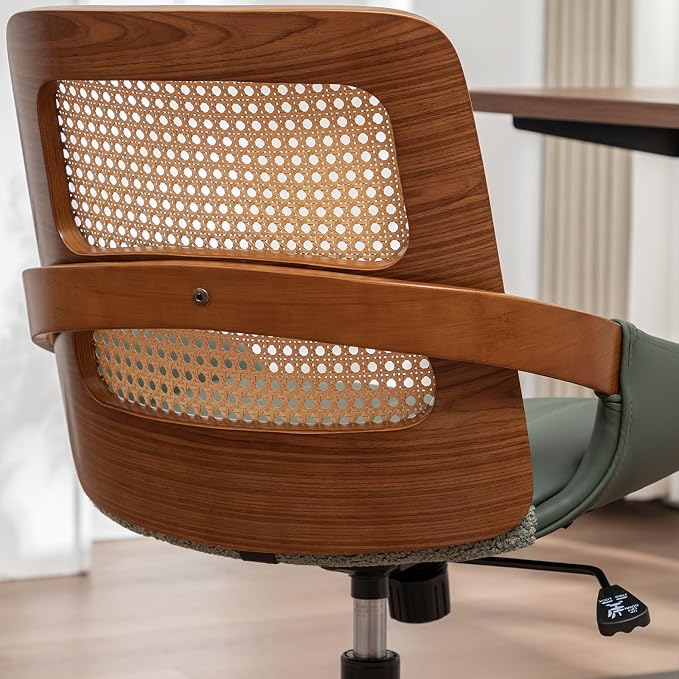Home Office Desk Chair with Ergonomic Rattan Backrest, Walnut Crafts, Curved - Image 7