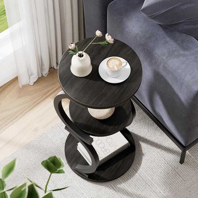 JUSTOGO Small Round Side Table, 3-Tier End Table - Image 7