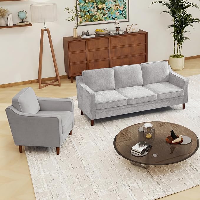 Kingfun Living Room Furniture Sets, 3 Seater Couch and Loveseat, Mid Century - Image 6