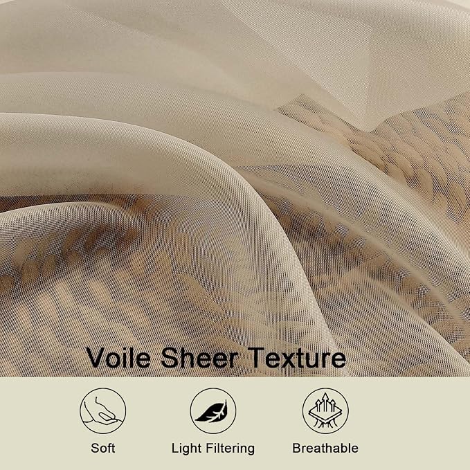 Taupe Kitchen Curtains 30 Inch Length Tier 2 PCS, Solid Soft Airy Half Curtains - Image 3