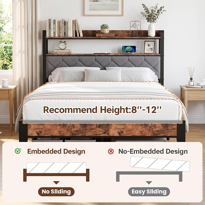 Full Size Bed Frame with Dual-Layer Headboard and Footboard, Bed Frame Full - Image 6