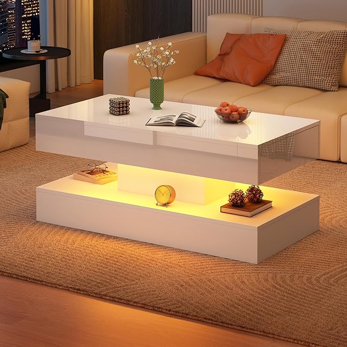 Uspeedy 39.37in Large High Glossy LED Coffee Table by Uspeedy
