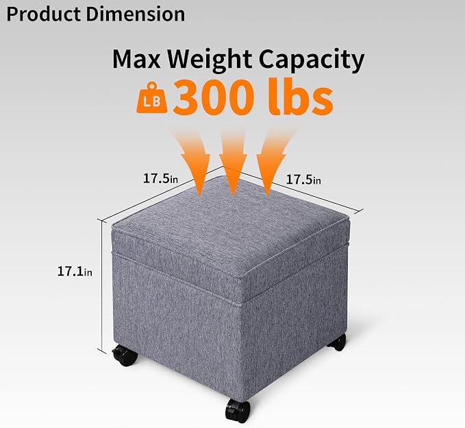 Adeco 17.5 Inch Square Storage Ottoman - Image 2