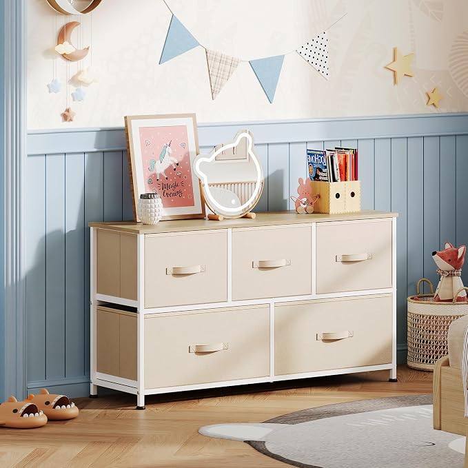 WLIVE Dresser for Bedroom with 5 Drawers, Wide Chest of Drawers, Fabric Dresser - Image 8