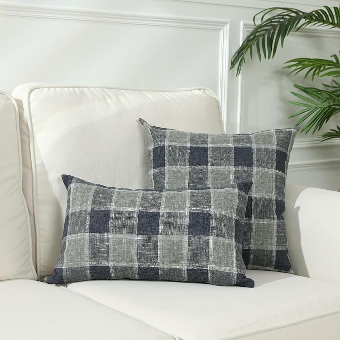 Stellhome Pack of 2 Linen Buffalo Check Throw Pillow Covers, Farmhouse Plaid - Image 6