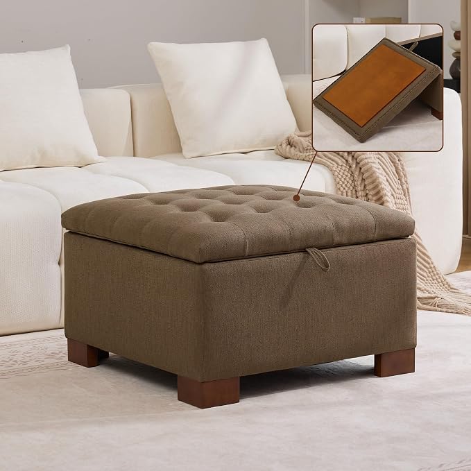 WUTUTUEE 30" Fabric Square Storage Ottoman by WUTUTUEE
