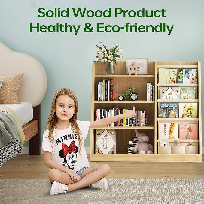 EXPERLAM Kids Bookshelf and Toy Storage Organizer, 4 Tier Wooden Kids Book Shelf - Image 7