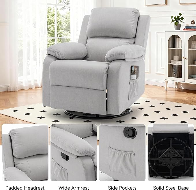 Korser Recliner Chair, 360 Swivel Rocker Chair - Image 6