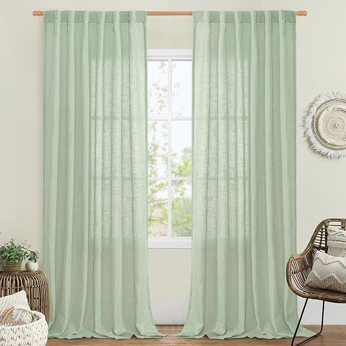 LAMIT Linen Curtains for Living Room 84 inch Length 2 Panels, Light Filtering by LAMIT