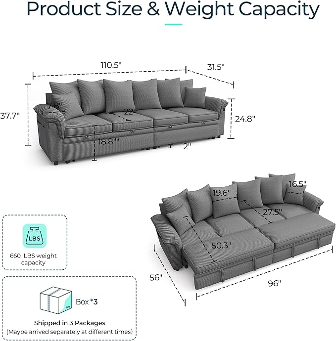 LINSY HOME Oversized Sectional Sleeper Sofa - Image 2