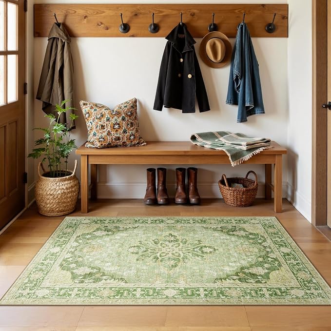 RELEANY Area Rugs 3'x4' Washable Non-Slip, Floral Vintage Distress Print - Image 2