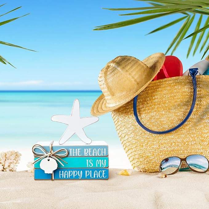 Pinkunn 4 Pcs Summer Table Coastal Theme Decorations Wooden Beach Starfish - Image 5