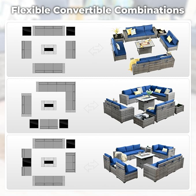 ovios 13 Pieces Patio Furniture Set, Outdoor Wicker Sectional Sofa - Image 2