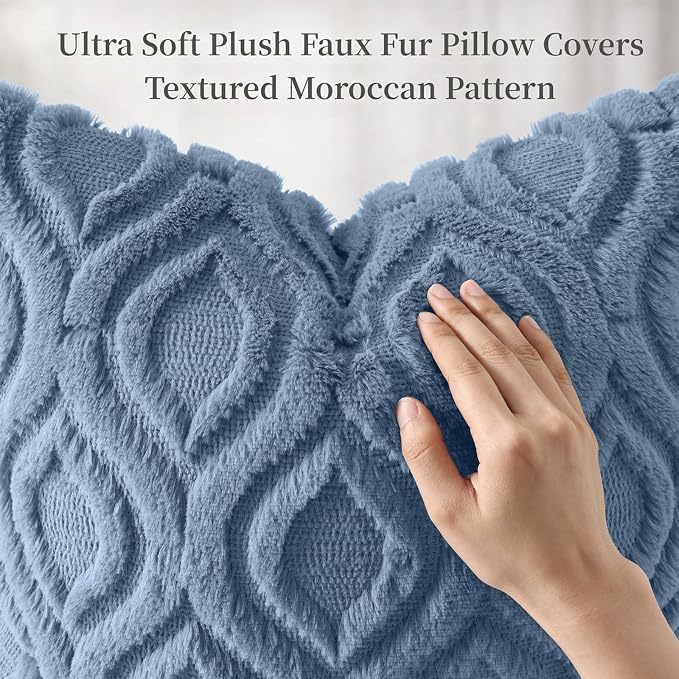decorUhome Throw Pillow Covers 22x22 Inch Set of 2, Soft Plush Faux Wool Dusty - Image 6