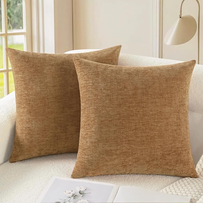 CaliTime Throw Pillow Covers Decorative 24 X 24 Inches Pack of 2 Cozy Chenille by CaliTime