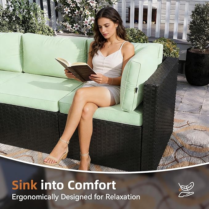 Aoxun Outdoor Patio Furniture Set, 5-Pieces All-Weather Rattan Sectional Sofa - Image 4