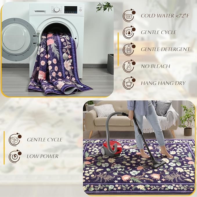 Area Rugs for Living Room, 6x9 Washable Vintage Rug for Bedroom, Non-Slip - Image 4
