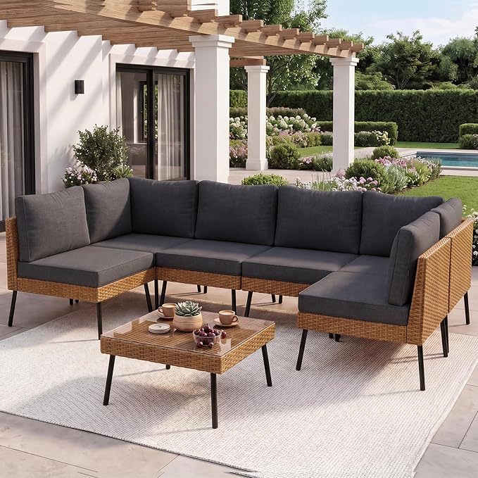Aoxun 7-Piece Patio Furniture Set, Wicker Outdoor Furniture - Image 8
