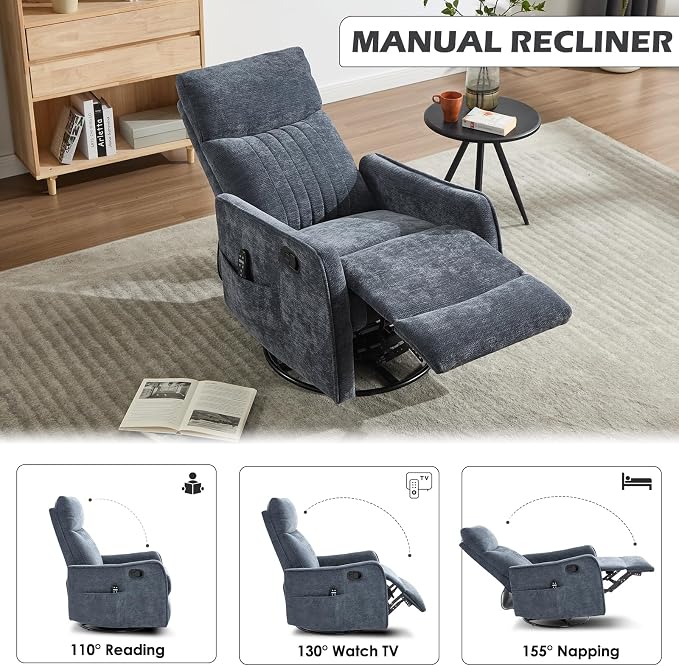 Trustyue Swivel Rocker Recliner Chair, 360° Swivel Recliner - Image 5
