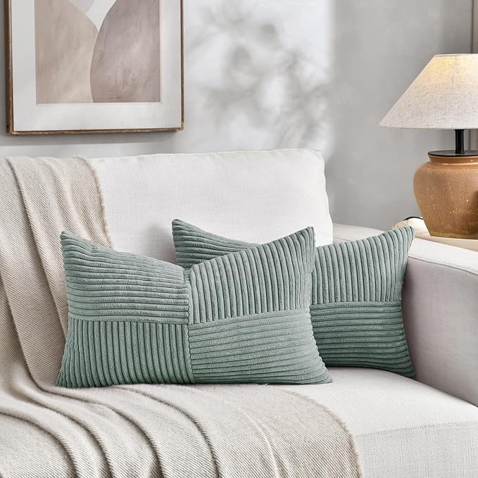Fancy Homi 2 Packs Grey Blue Lumbar Decorative Throw Pillow Covers 14x22 Inch - Image 5