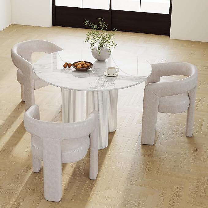 RIVOVA Modern Barrel Dining Chairs Set of 3, PU Leather Upholstered Accent Side by RIVOVA