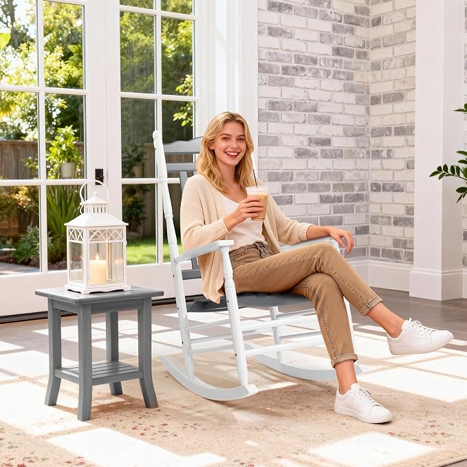 VINGLI Wooden Rocking Chair Outdoor, Patio Rockers - Image 7