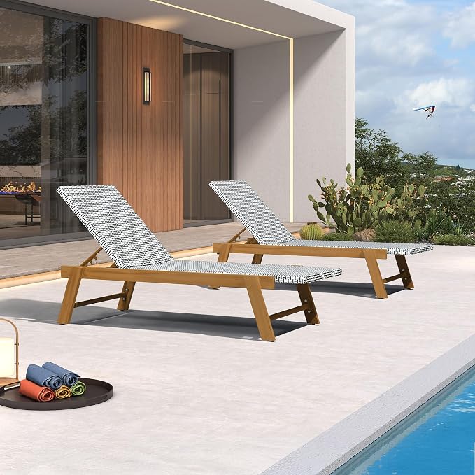 PURPLE LEAF Extra Large Patio Chaise Lounge 2 Pieces French Outdoor Wicker by PURPLELEAF