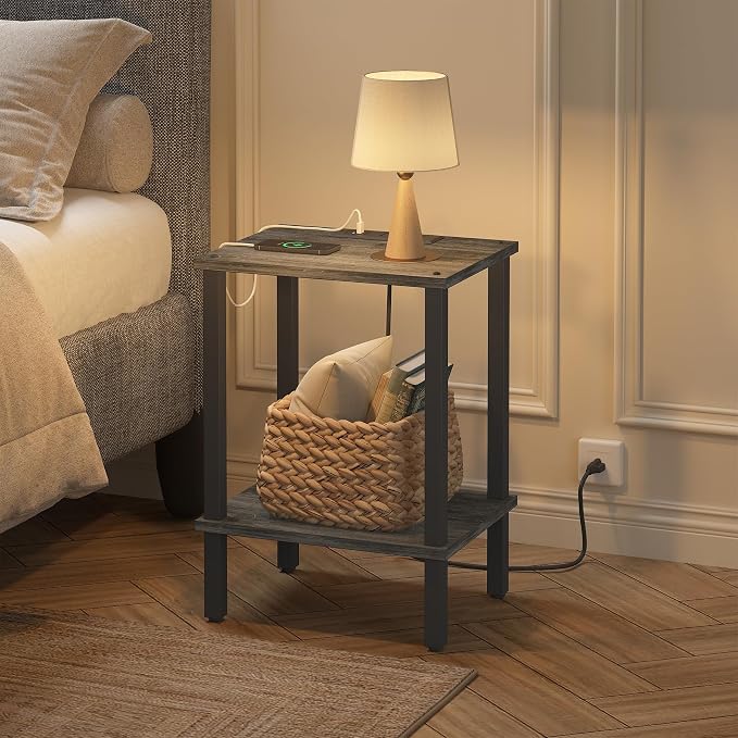TUTOTAK End Table with Charging Station, Small Side Table, Nightstand Bedside - Image 6