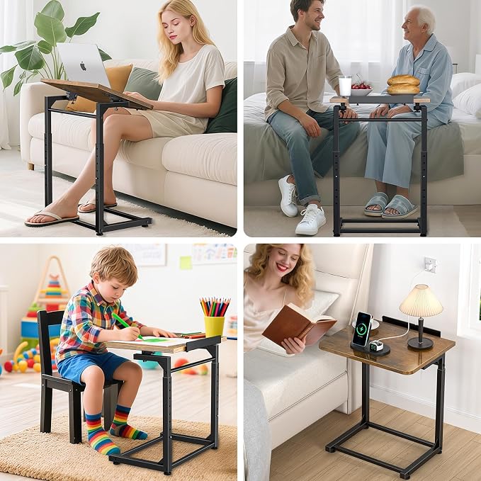 Tv Tray Table Set of 2, 8-Level Adjustable Height Couch Side Table，90° Tilt - Image 7