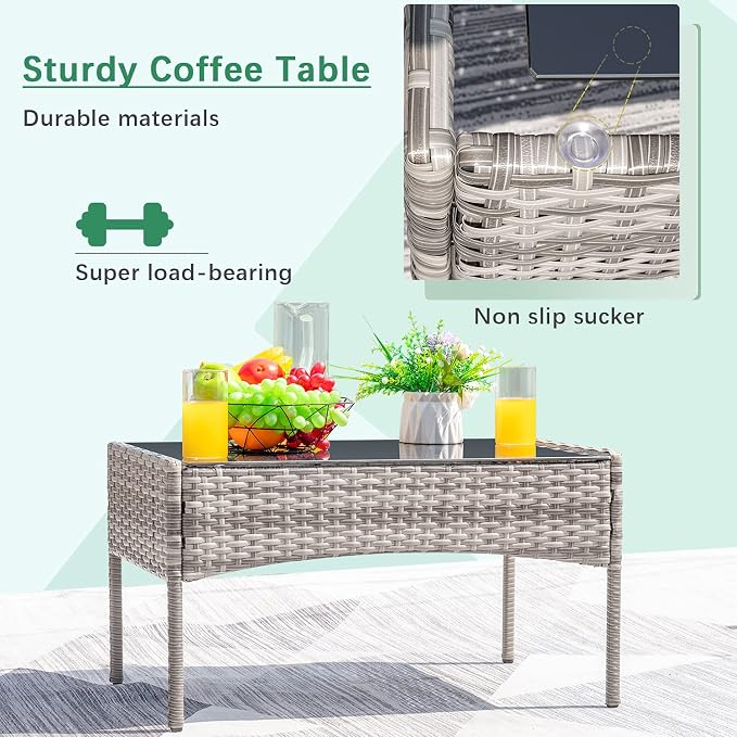 Greesum Patio Furniture 4 Pieces Conversation Sets Outdoor Wickerr Rattan - Image 6