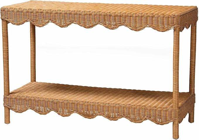 Bali & pari Oteria Bohemian Light Honey Scalloped Rattan Console Table by balipari