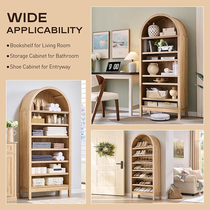 IFGET 71" Tall Arched Bookshelf, 7 Tiers Arch Bookcase - Image 5