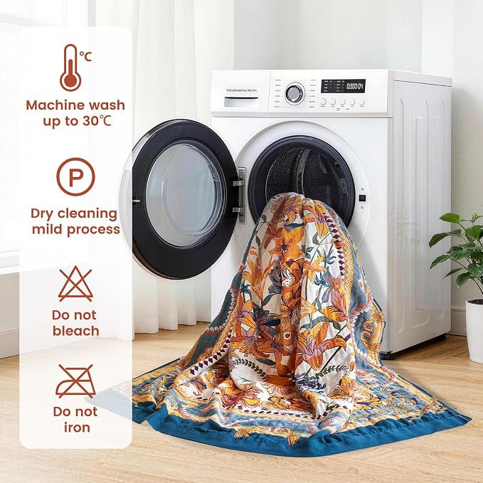 MSGKV Boho Throw Blanket 90"x90" Bed Floral 100% Cotton Blanket Spring - Image 7