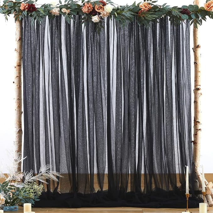 Black Backdrop Curtain Sheer Tulle Backdrop Curtain - Image 4