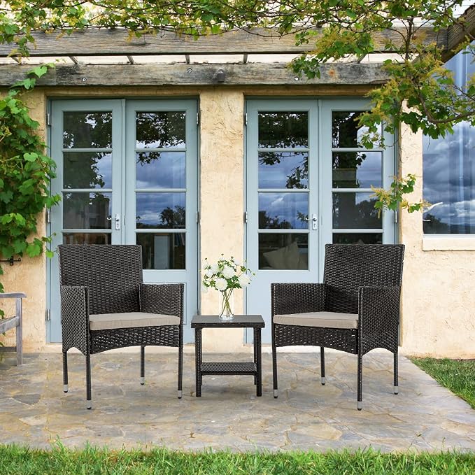FDW | 3-Piece Patio Furniture Set | Black | Outdoor Wicker Furniture - Image 5