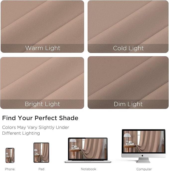 CUCRAF Khaki Blackout Curtains 108 inch Length 2 Panels Set, Rod Pocket Room - Image 4