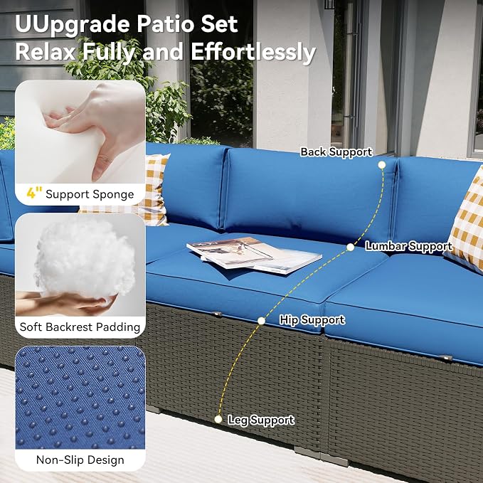 Aoxun Patio Furniture Set with Umbrella, 8 Piece Outdoor Sectional Sofas - Image 4