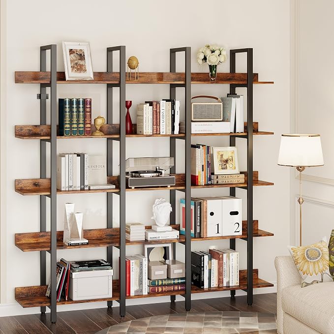 IRONCK Bookcase and Bookshelves Triple Wide 5 Tiers Large Open Shelves - Image 7