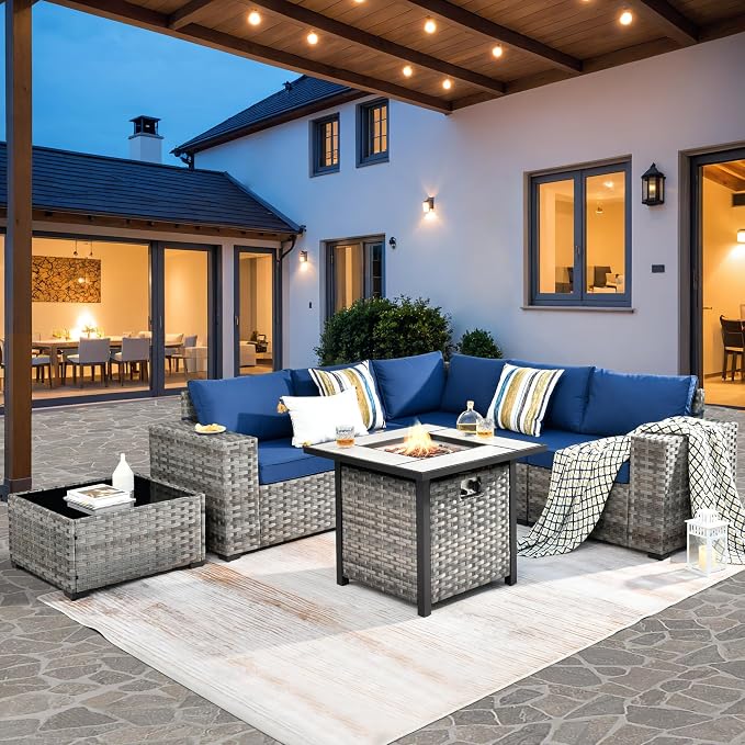 ovios 7 Pieces Patio Furniture Set, Outdoor Wicker Sectional Sofa by OVIOS