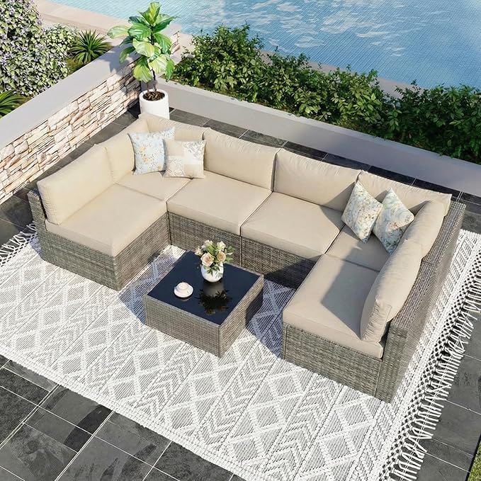 Wisteria Lane 7 Pieces Outdoor Patio Furniture Set, Wicker Outdoor Patio by WisteriaLane