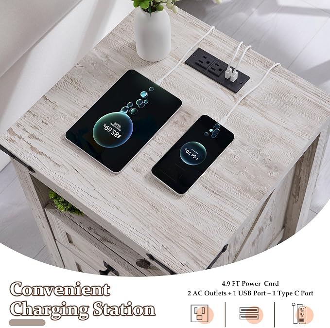 T4TREAM Nightstand with Charging Station, End Table, Side Table with 2 Drawers - Image 4