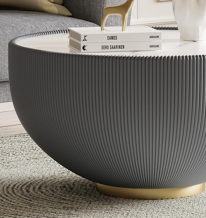Round Marble Coffee Table 27.56" Bucket Shaped Fluted Coffee Table - Image 7