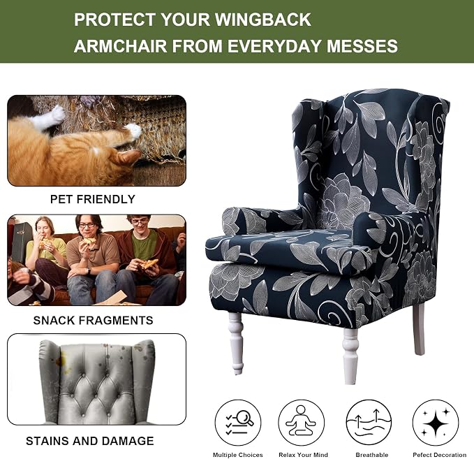 HAOYONG Wing Chair Slipcovers Printed Wingback Chair Covers 2 Pieces Wingback - Image 5